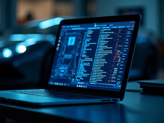 Mechanic working on ECU tuning of a supercar engine