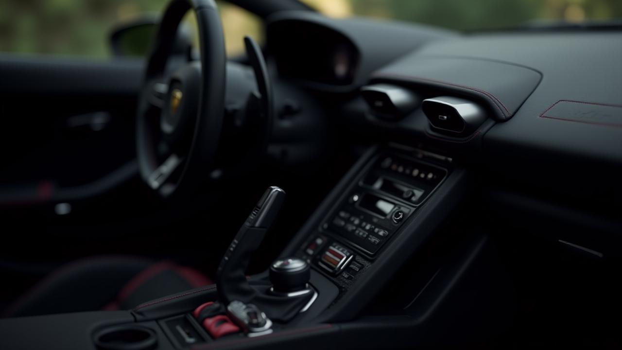 Lamborghini Huracan interior with bespoke carbon fiber accents and enhanced tuning elements.